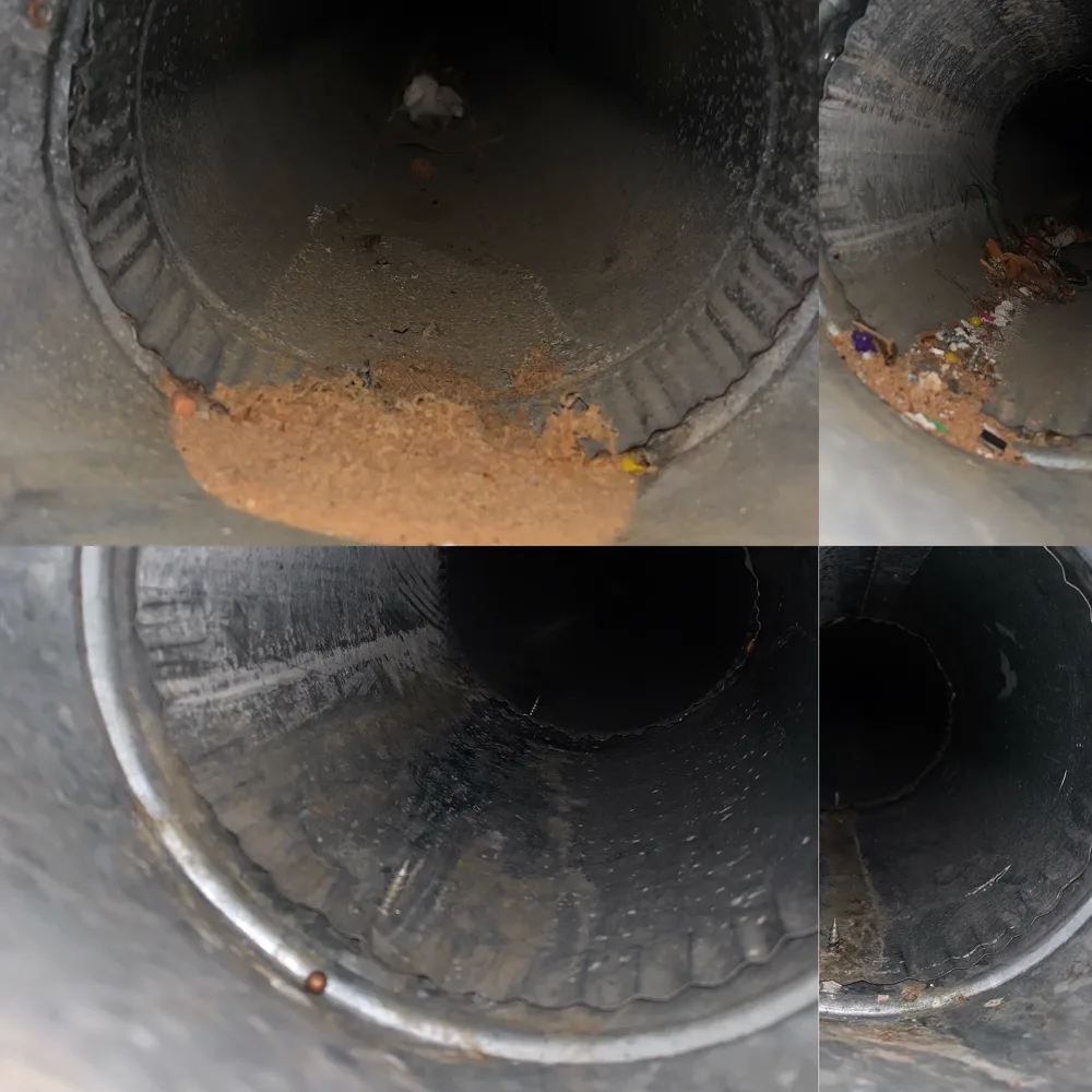 Heavy lint buildup pulled from a clogged residential dryer vent duct