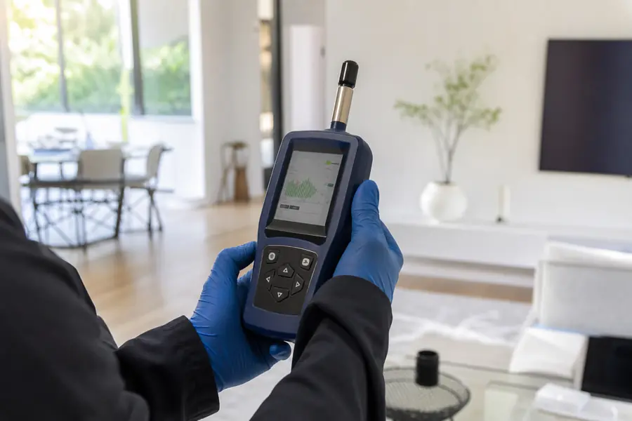 AirFresh technician performing an on-site indoor air quality assessment
