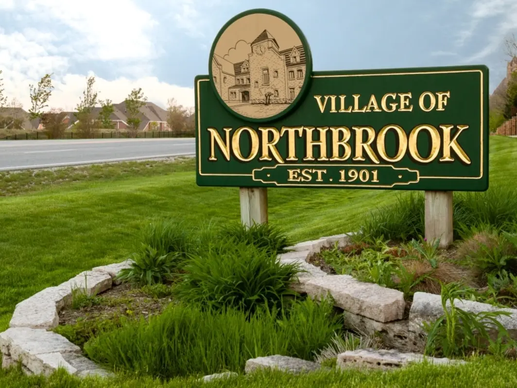 Village of Northbrook, IL welcome sign on Chicago's North Shore
