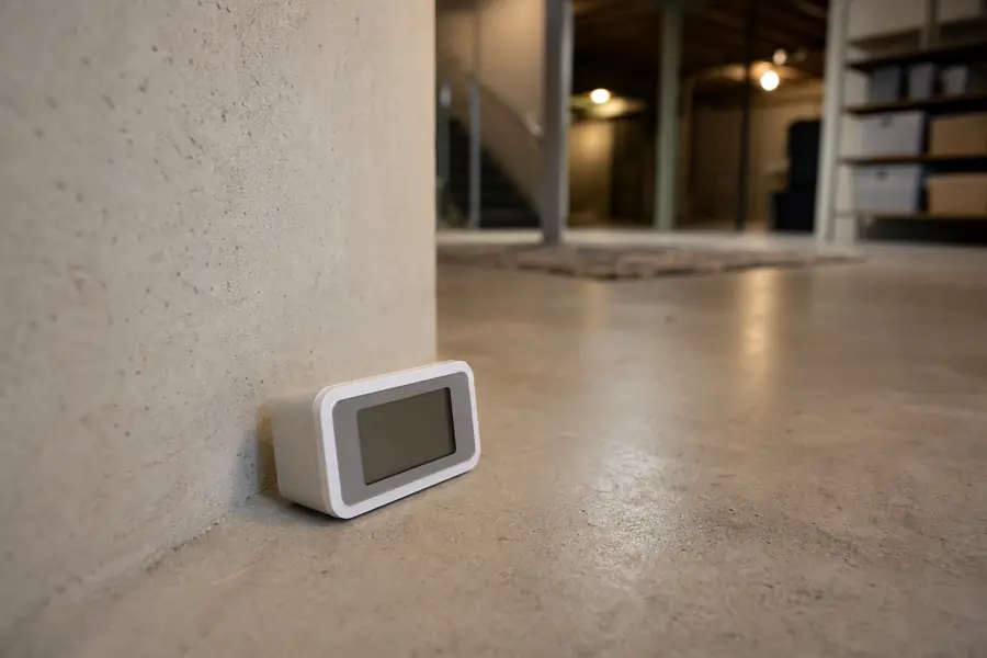 Digital radon monitor placed on the floor of a home's lowest level during a test
