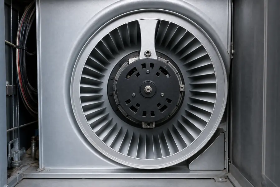 After: the same furnace blower wheel cleaned to bare metal